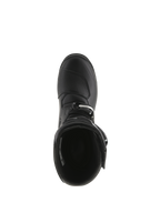 Alpinestars Tech-T Stiefel, Trial-Motorradstiefel, Schwarz, Ansicht von oben mit Blick auf die Innenöffnung, strukturierte Schaltverstärkung an der Zehenkappe und Schnallenverschluss