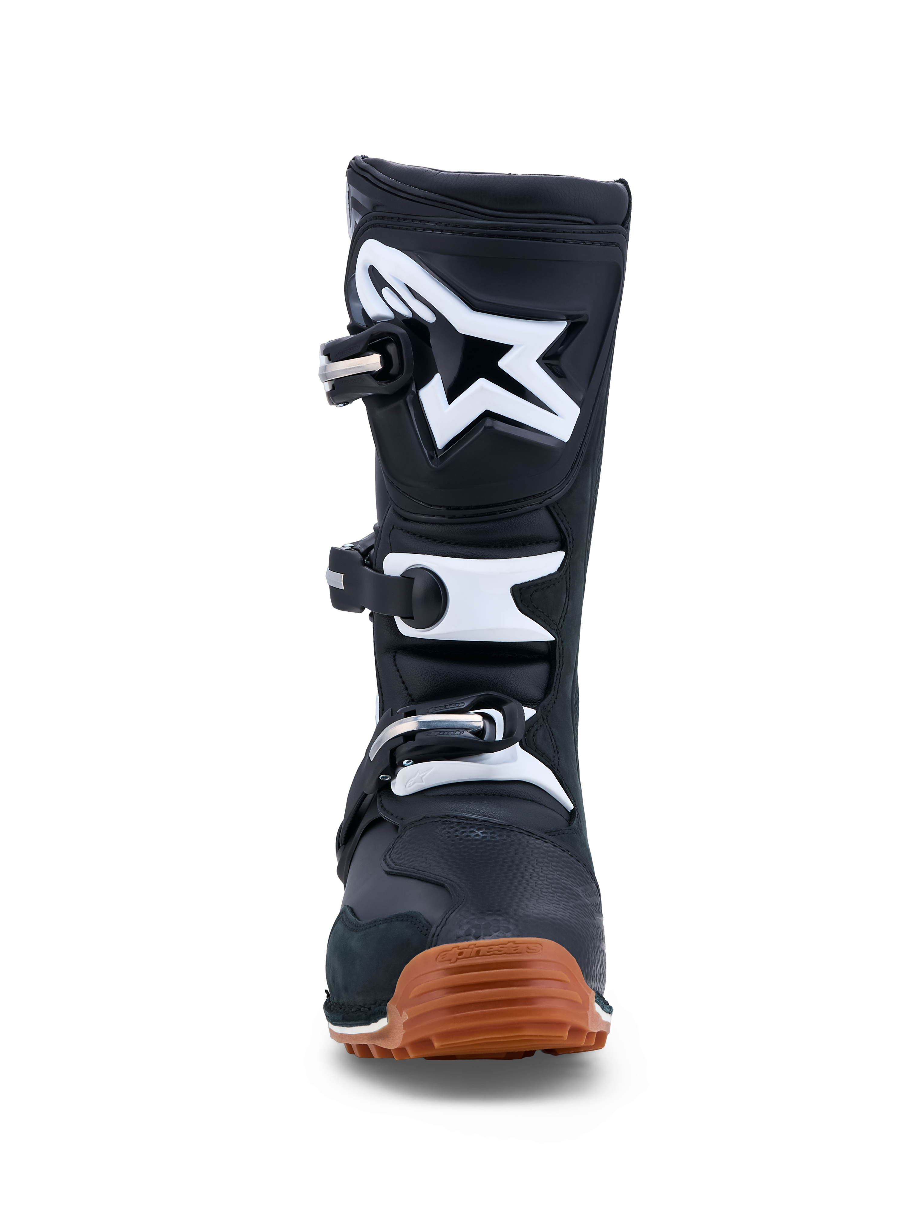 Alpinestars Tech-T Stiefel, Trial-Motorradstiefel für Herren, Schwarz und Weiß, braune Gummisohle, Lederkonstruktion