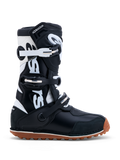 Alpinestars Tech-T Stiefel, Trial-Stiefel für Herren, Schwarz und Weiß, Leder, CE-zertifiziert, braune Gummisohle.