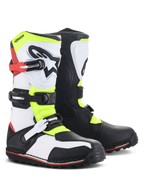 Alpinestars Tech-T Boots, Trials-Motorradstiefel, Weiß, Rot, Fluorgelb und Schwarz, mit ergonomischem Schienbeinschutz mit Stern-Logo, sicheren Schnallenverschlüssen und spezialisierter Sohle für technisches Offroad-Fahren
