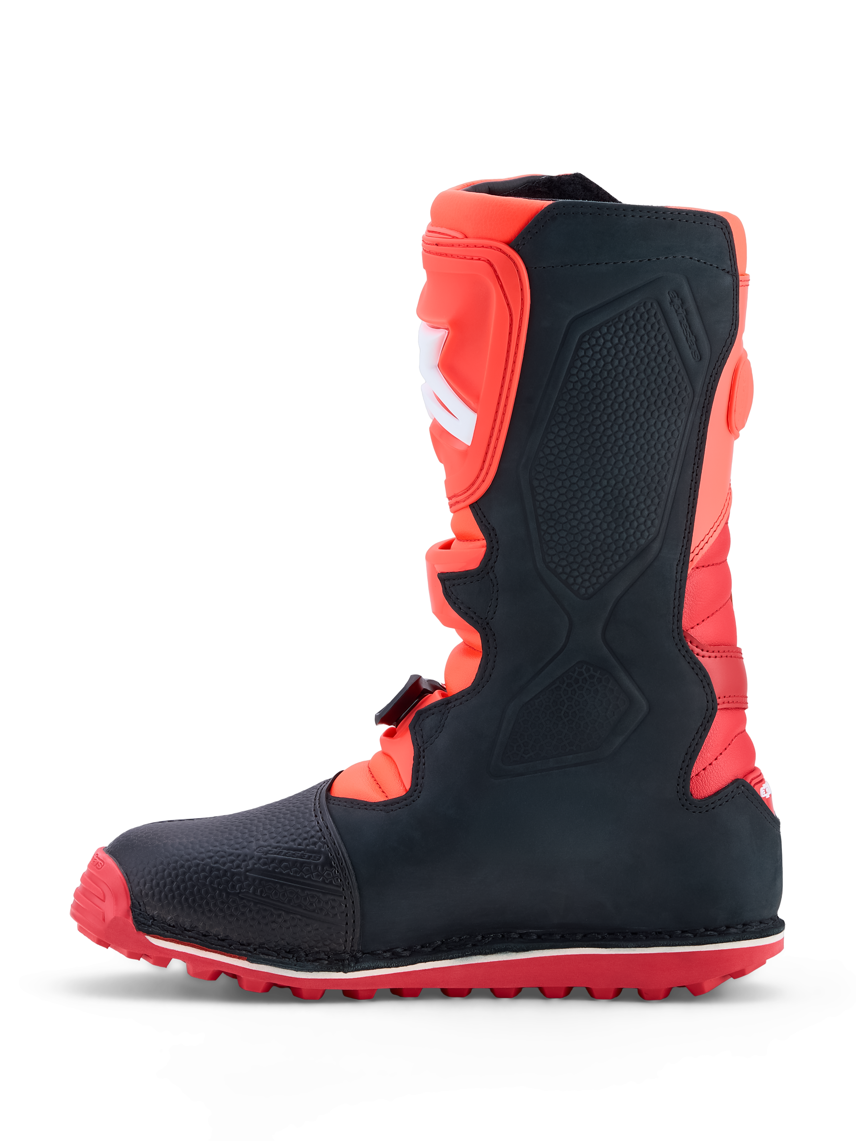 Alpinestars Tech-T Stiefel, Trial-Stiefel für Herren, Rot und Schwarz, Lederkonstruktion mit griffiger Gummisohle.