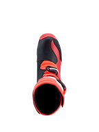 Alpinestars Tech-T Stiefel, rote und schwarze Leder-Trialstiefel, Draufsicht mit Blick in die Stiefelöffnung.
