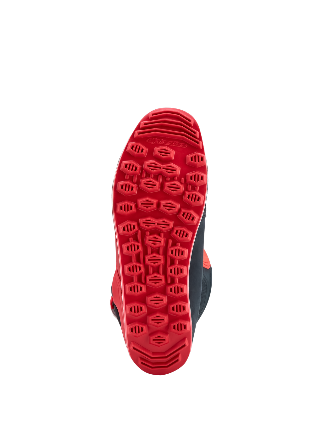 Alpinestars Tech-T Stiefel, rote, griffige Trialsohle mit technischem Profilmuster für Offroad-Traktion und Kontrolle.