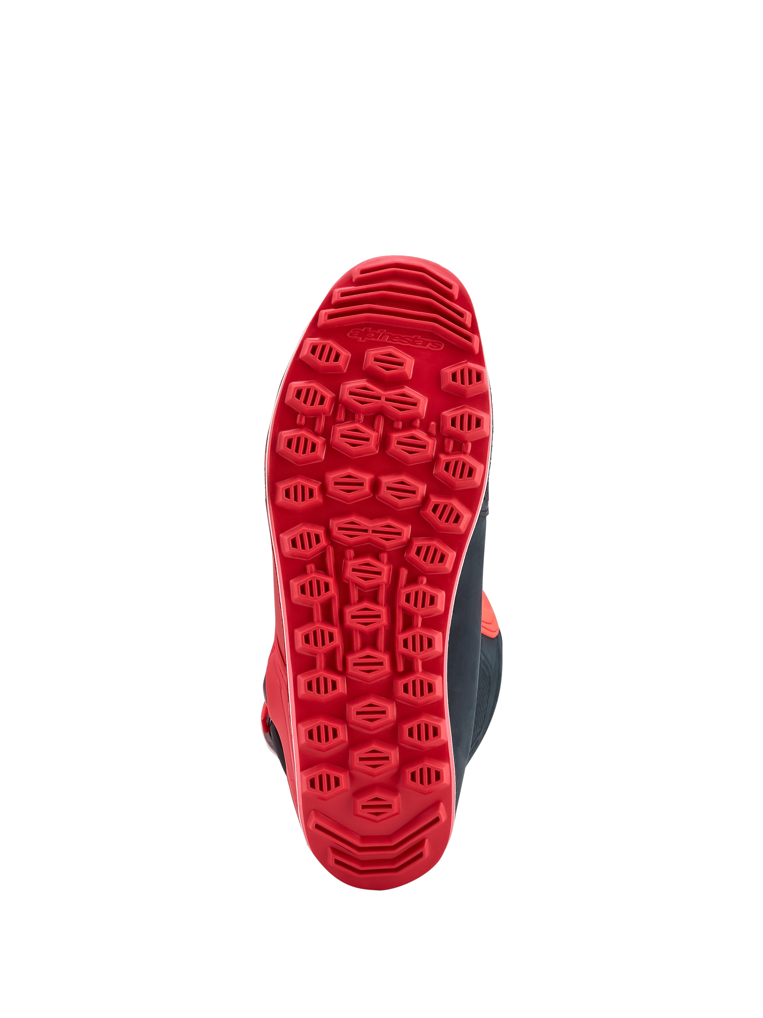 Alpinestars Tech-T Stiefel, rote, griffige Trialsohle mit technischem Profilmuster für Offroad-Traktion und Kontrolle.