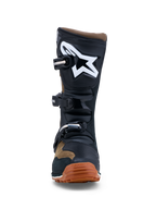 Alpinestars Tech-T Stiefel, Trial-Motorradstiefel für Herren, Schwarz und Braun, Leder mit TPU-Schienbeinplatte, weißem Logo und griffiger Gummisohle.