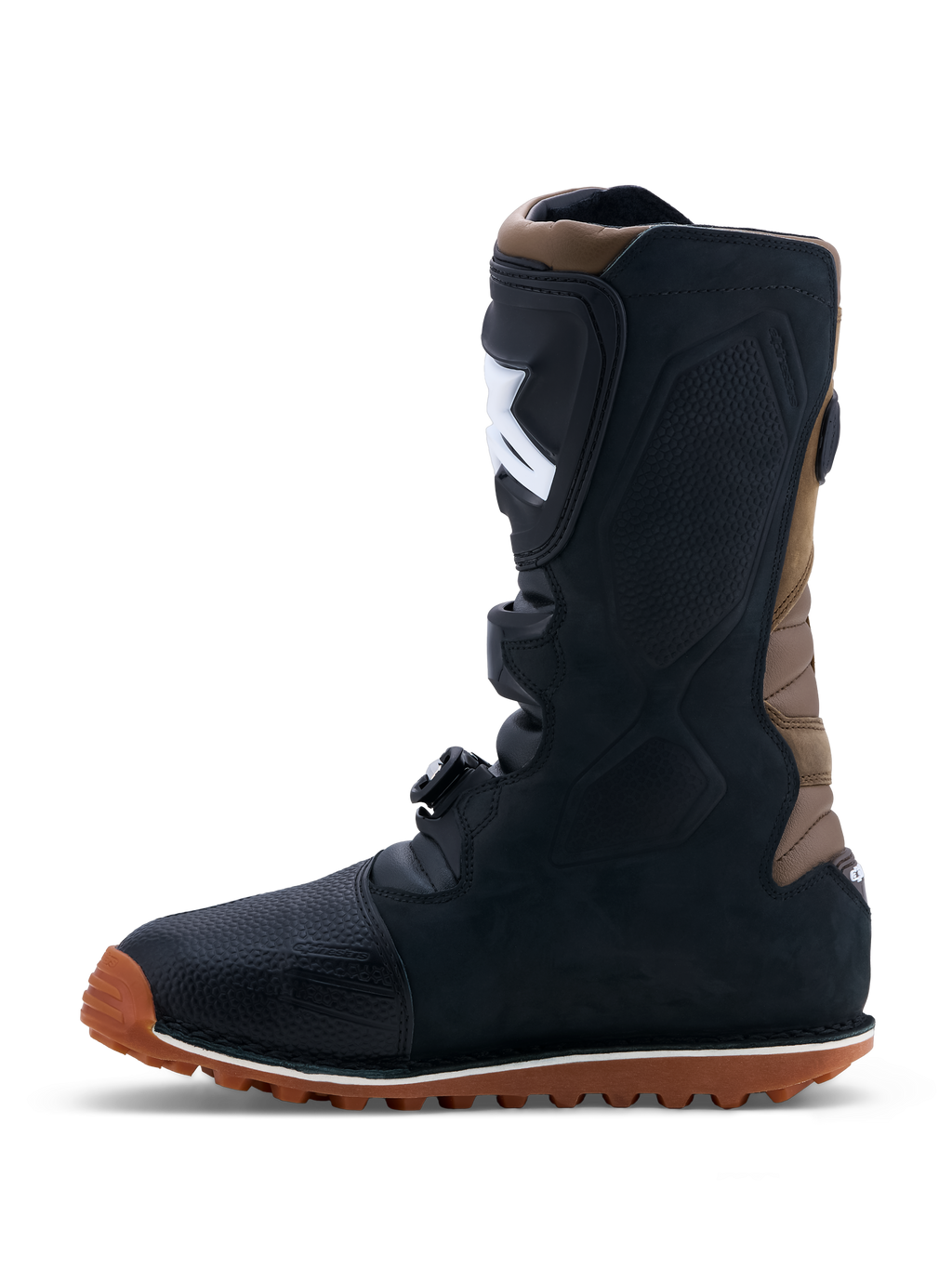 Alpinestars Tech-T Stiefel, Trial-Motorradstiefel für Herren, Schwarz und Braun, Leder mit griffiger Gummisohle und Schnallenverschluss, CE-zertifiziert.