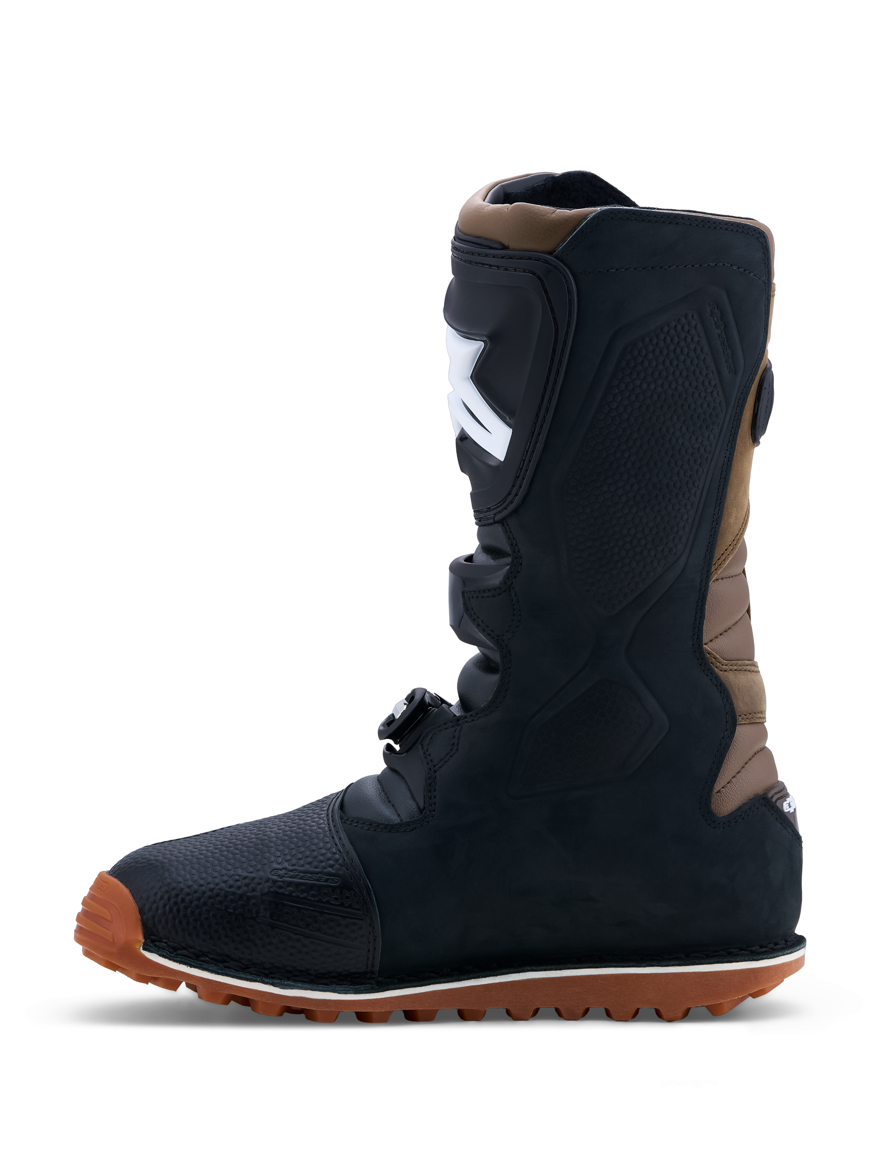 Alpinestars Tech-T Stiefel, Trial-Motorradstiefel für Herren, Schwarz und Braun, Leder mit griffiger Gummisohle und Schnallenverschluss, CE-zertifiziert.