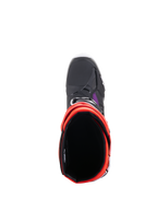 Alpinestars Tech 10 Stiefel, Motocross-Stiefel, Schwarz, Fluo-Rot, Fluo-Orange und Weiß, Ansicht von oben mit Darstellung der Innenöffnung und Zehenbox, schützendes Offroad-Schuhwerk
