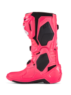 Alpinestars Tech 10 Boots, Motocross Boots, Diva Pink and White, featuring black TPU protection panels, articulated flex frame, and rugged off-road design.