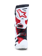 Alpinestars Tech-10 Motocross-Stiefel, Weiß und Rot, CE-zertifiziert, mit Knöchelstütze und robustem TPU-Schutz.