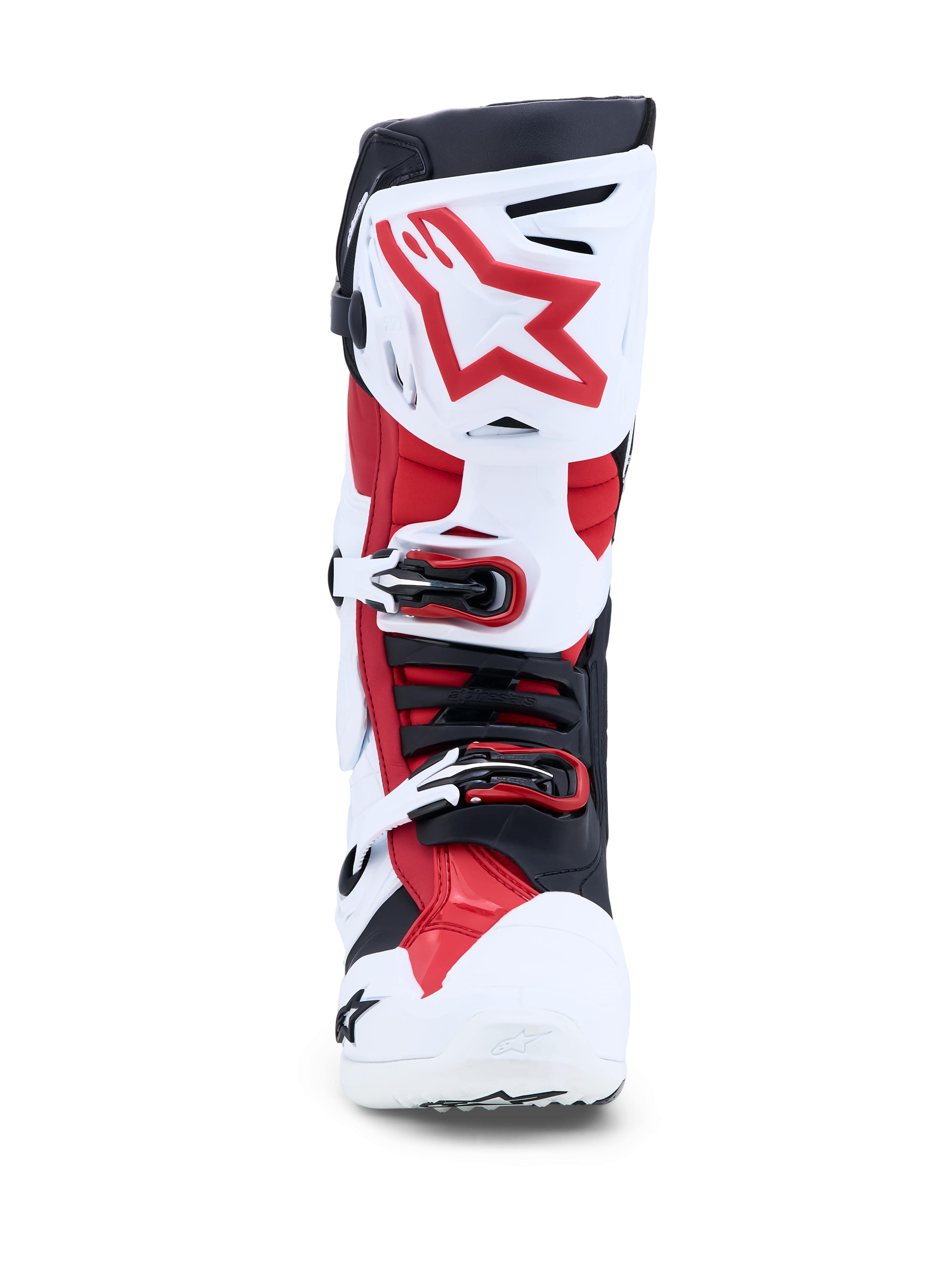 Alpinestars Tech-10 Motocross-Stiefel, Weiß und Rot, CE-zertifiziert, mit Knöchelstütze und robustem TPU-Schutz.
