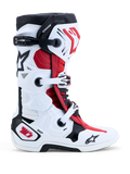Alpinestars Tech-10 Motocross-Stiefel in Weiß und Rot mit DHCP-Schutz und Doppelpivotsystem für Offroad-Einsätze.