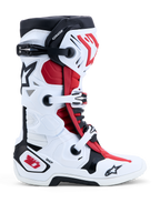 Alpinestars Tech-10 Motocross-Stiefel in Weiß und Rot mit DHCP-Schutz und Doppelpivotsystem für Offroad-Einsätze.