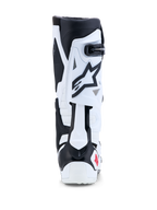 Alpinestars Tech-10 Motocross-Stiefel in Weiß und Schwarz mit Kontrolle der hinteren Klingen-Hyperextension.