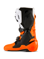 Alpinestars Tech 10 Enduro Boots, Orange Fluo Black and White, high-performance motocross and off-road footwear featuring a triple buckle closure system, protective TPU panels, and specialized Enduro dual-compound sole for enhanced grip.