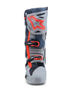 Alpinestars Tech-10 Enduro Stiefel, Motocross-Stiefel, Grau und Rot Fluo, Dreifachschnallenverschluss und TPU-Schienbeinplatte.