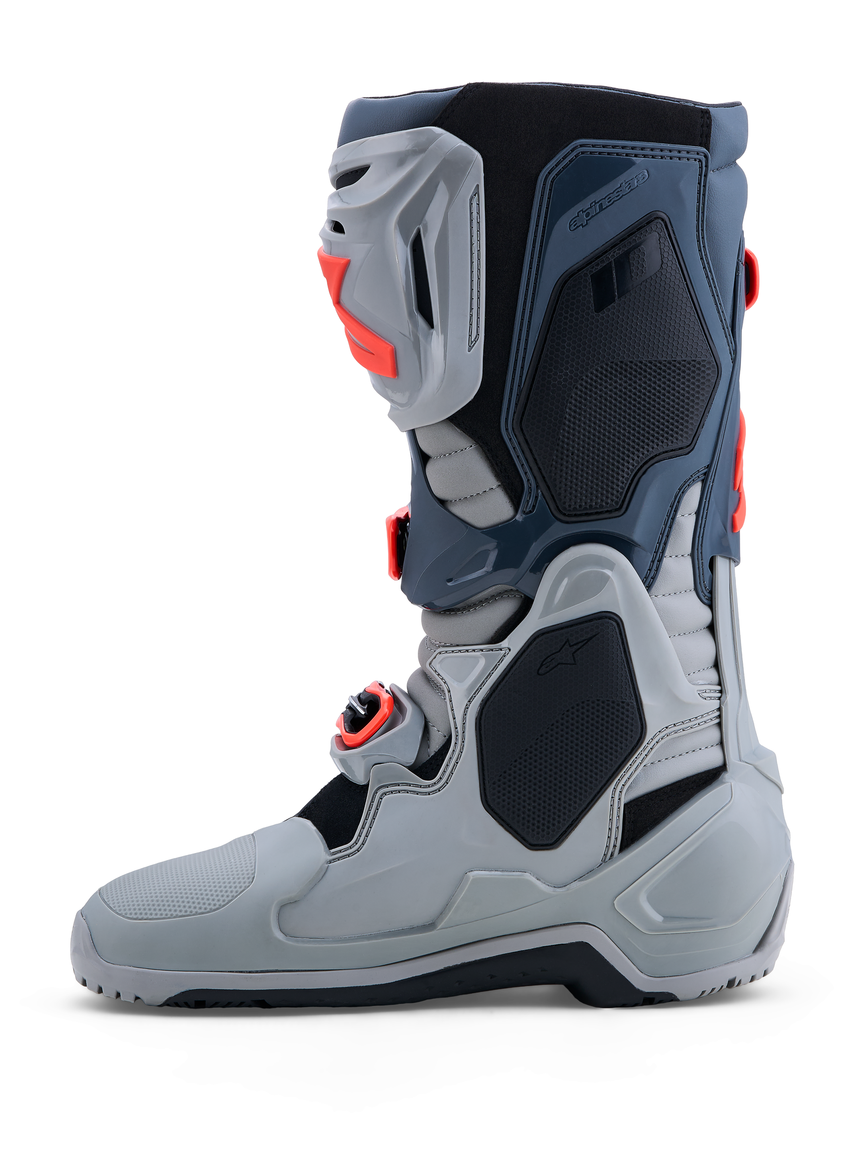 Alpinestars Tech-10 Enduro Stiefel, Offroad-Motorradstiefel für Herren, Grau und Rot, TPU-Schutz und Schnallenverschluss