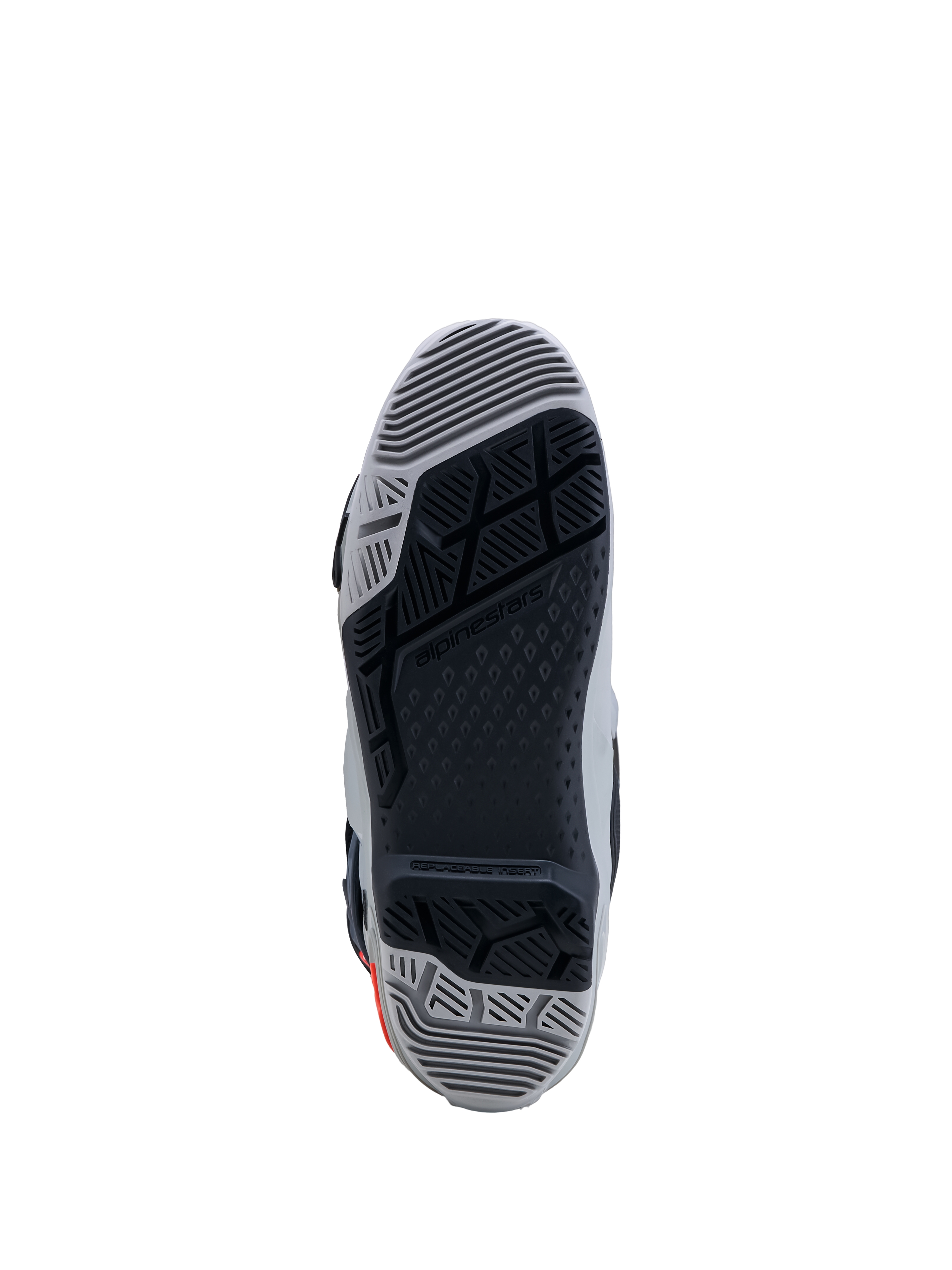 Alpinestars Tech-10 Enduro Stiefel, grau-schwarze Doppelverbundsohle mit austauschbarem Einsatz für maximalen Offroad-Grip.