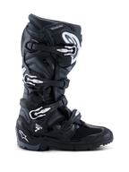 Alpinestars 2026 Tech 7 Enduro Stiefel, Schwarz Anthrazit Weiß, spezialisierte Offroad-Motorradstiefel, Vier-Schnallen-Verschlusssystem, strapazierfähiges PU-verstärktes Mikrofaser-Obermaterial, robuste Profilsohle für Enduro-Gelände, markantes Tech 7 Logo an der Ferse