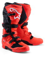 Alpinestars Tech 7 Enduro Stiefel, rote und schwarze Offroad-Motorradstiefel mit TPU-Schutz und sicherem Schnallensystem.