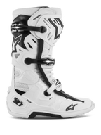 Alpinestars Tech 10 Supervented Boots, Motocross Off-Road Racing Boots, White and Black, featuring multiple adjustable buckles, perforated ventilation panels, and a rugged protective high-top design