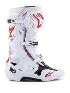 Alpinestars Tech 10 Supervented Boots, Motocross Off-Road Racing Boots, White Red Black, Multiple Buckle Closure System, Perforated Ventilation Panels, Red Star Logo, DHCP Technology, Reinforced Protection Paneling, Rugged Off-Road Sole