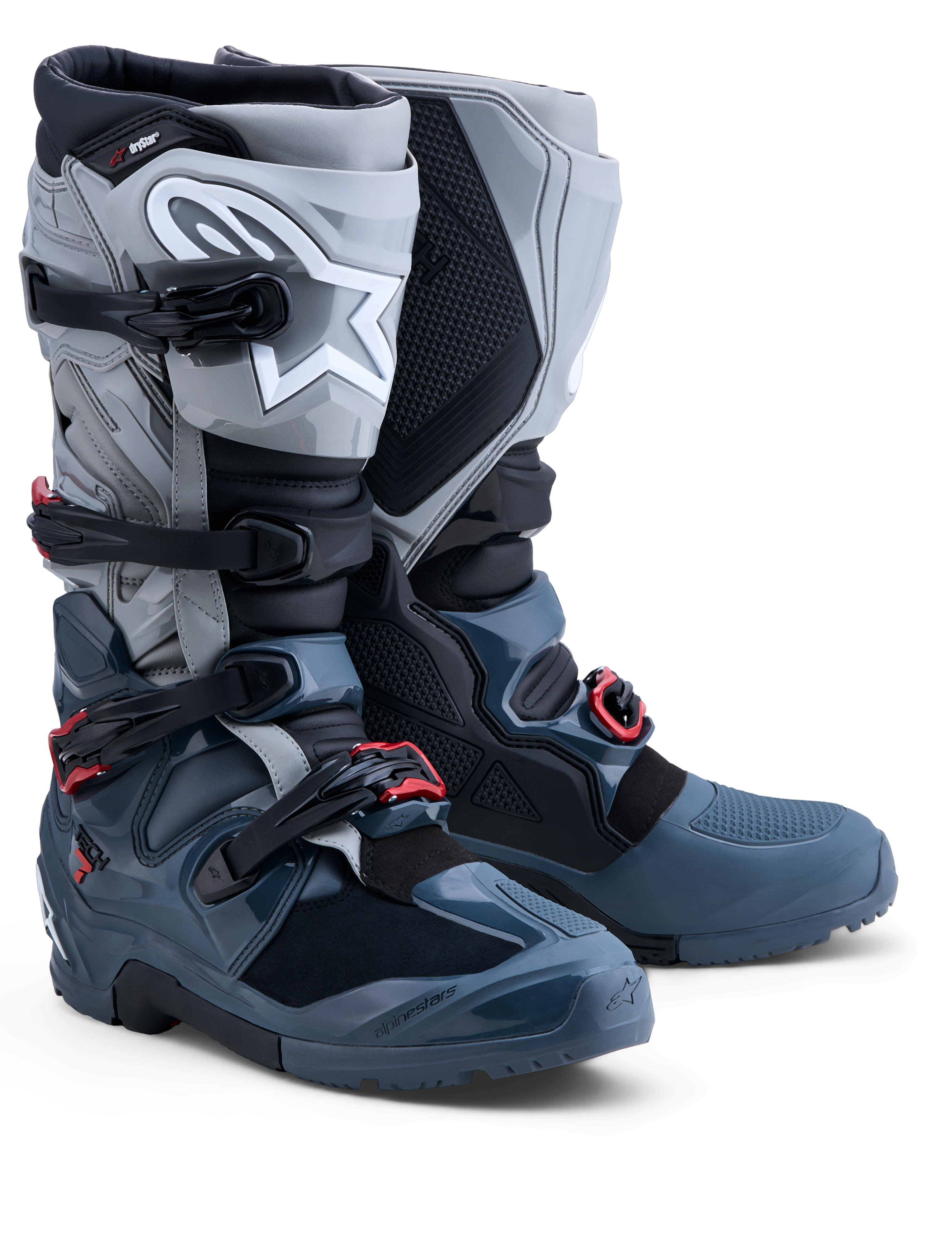 Alpinestars Tech 7 Enduro Drystar Stiefel, wasserdichte Herren-Offroad-Stiefel, Grau und Rot, CE-zertifizierter Knöchelschutz.