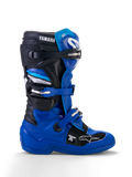 Alpinestars Yamaha Youth Tech 7S Stiefel, Motocross-Stiefel, Blau, Schwarz und Weiß, Seitenansicht mit verstellbaren Schnallen, TPU-Schutz, Yamaha-Branding und verstärkter Sohle für Offroad-Performance