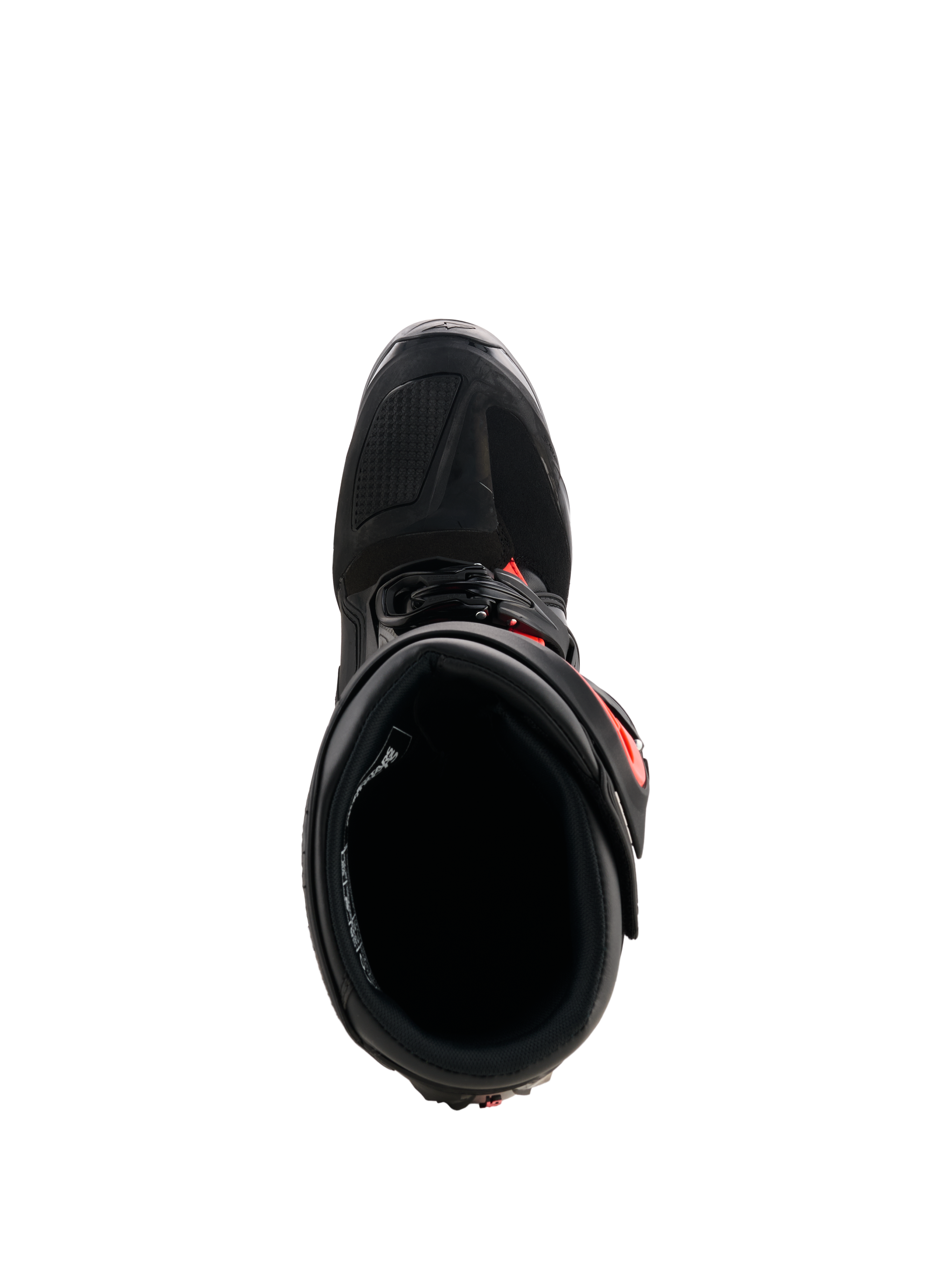 Alpinestars Tech 7 Stiefel, Motocross-Stiefel, Schwarz und Rot Fluo, Draufsicht mit Innenfutter und Verschlusssystem, strapazierfähige TPU-Konstruktion mit leuchtend roten Akzenten für Offroad-Racing-Performance
