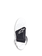 Alpinestars Tech 7 Boots, Motocross Boots, White and Black, underside view of the replaceable dual-compound vulcanized rubber sole featuring a black center insert with the Alpinestars logo and a red wear limit indicator.