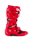 Alpinestars Tech 7 Stiefel, Motocross-Stiefel, Hellrot, Seitenansicht, mit einem Vier-Schnallen-Verschlusssystem, TPU-Schutzschale, weißem Alpinestars-Logo und „Tech 7“-Branding, strapazierfähiges Offroad-Rennschuhwerk