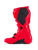 Alpinestars Tech 7 Boots, Motocross Boots, Bright Red, medial side view featuring a large black textured grip panel with Tech 7 branding, TPU protective shell, and adjustable buckle closure system for off-road racing