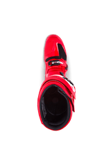 Alpinestars Tech 7 Boots, Motocross Boots, Bright Red, top-down view showing interior lining and buckle closure, durable TPU construction for off-road protection