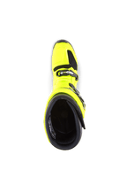 Alpinestars Tech 7 Stiefel, Motocross-Stiefel, Gelb Fluo und Schwarz, Draufsicht mit Blick in das Innere, zeigt das Schnallenverschlusssystem und den gepolsterten Schaftrand