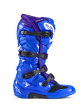 Alpinestars Tech 7 Stiefel, Motocross-Stiefel, Blau und Lila, mit vier schwarzen Schnallen, glänzende TPU-Schutzschale mit weißem Alpinestars-Logo, strapazierfähiges Offroad-Rennschuhwerk
