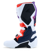 Alpinestars Tech 7 Motocross-Stiefel für Herren, Lila, Weiß und Dunkelblau mit Rot Fluo Akzenten und TPU-Platten.