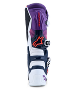 Alpinestars Tech 7 Stiefel, Motocross-Stiefel für Herren, Lila und Weiß, Rückansicht mit TPU-Schutz und roten Akzenten.