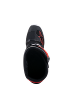 Alpinestars Tech 7 Enduro Boots, Black and Red Fluo, top-down view looking into the boot opening, featuring black interior lining and red star logo on the forefoot