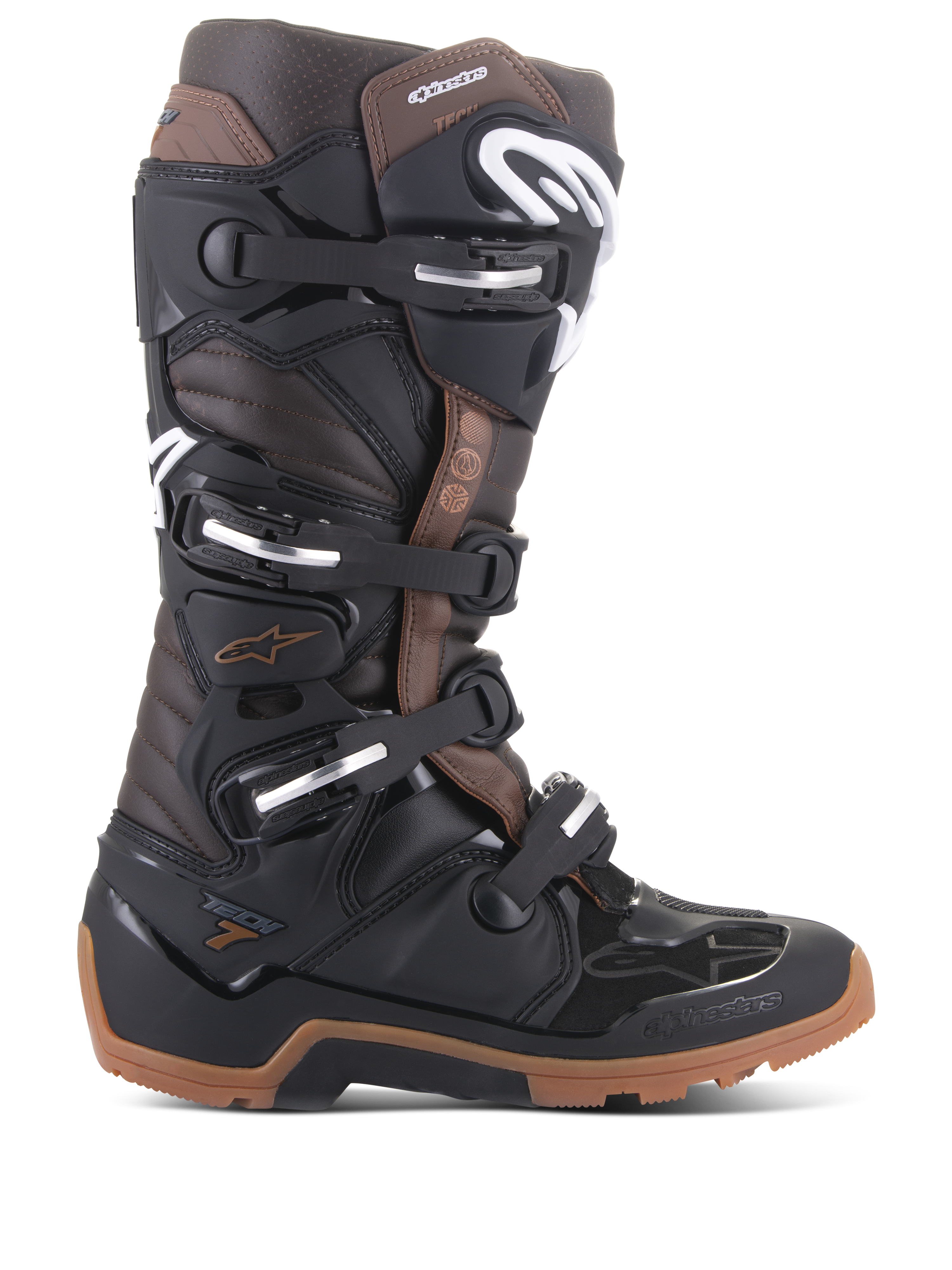 Alpinestars Tech 7 Enduro Boots, Off-Road Motorcycle Boots, Black and Dark Brown, Multiple Adjustable Buckles, Rugged Enduro Sole, Protective Construction for Enduro and Motocross Riding