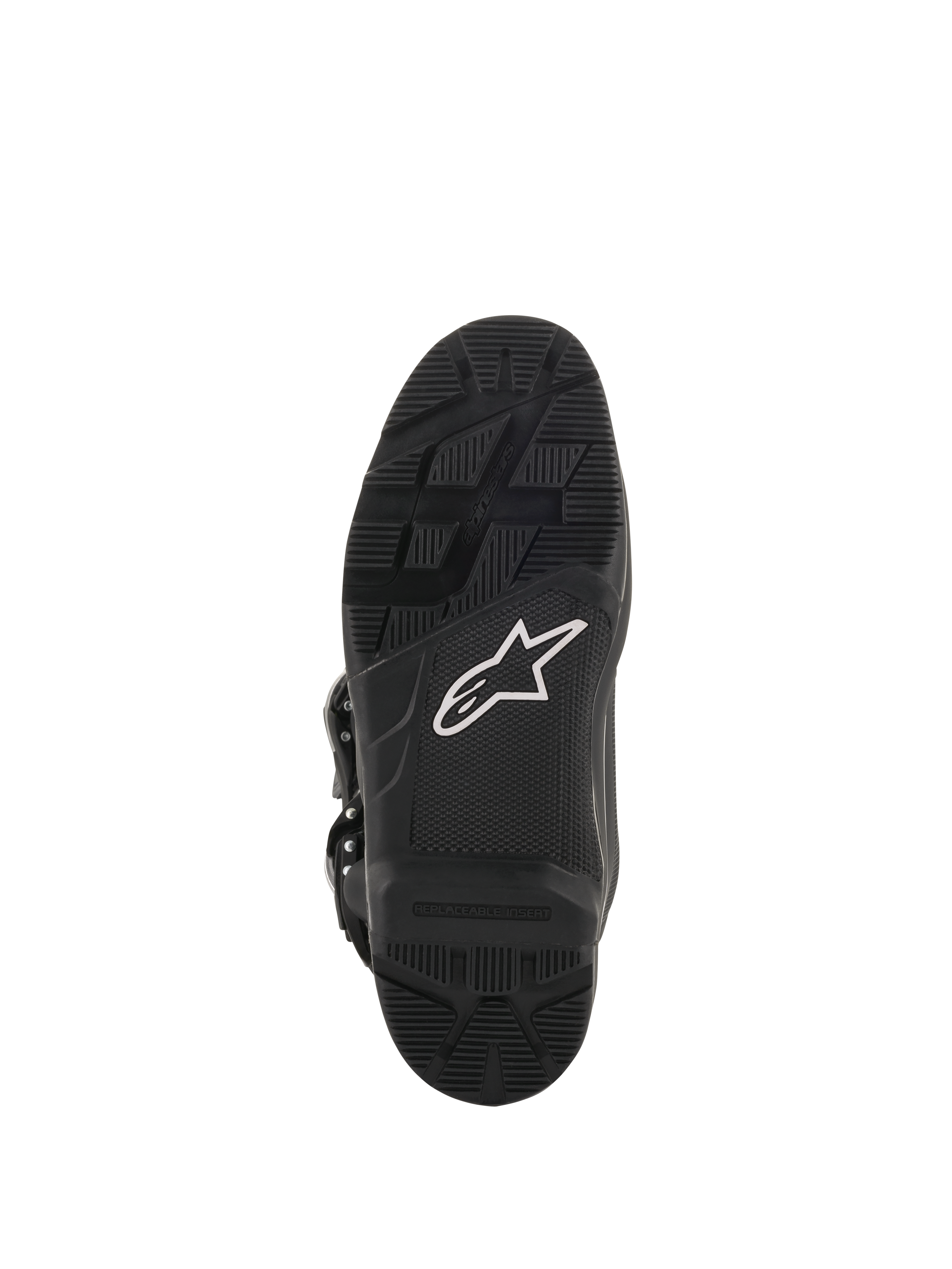 Alpinestars Tech 7 Enduro Drystar® Boots, Motocross and Enduro Boots, Sole view in Black, high-grip rubber compound featuring a white star logo and replaceable insert for durable off-road performance