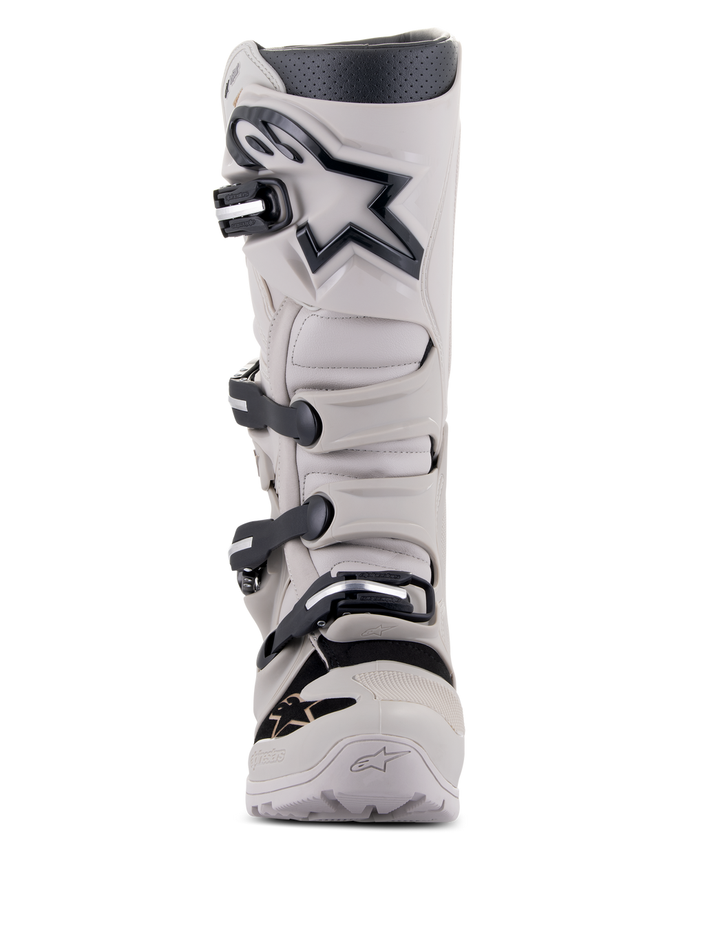 Alpinestars Tech 7 Enduro Drystar® Stiefel, Enduro- und Offroad-Motorradstiefel, Gray Sand, Hellgrau mit schwarzen Akzenten und Logo, Vier-Schnallen-Verschlusssystem, verstärkte Schienbeinplatte, robustes Design für Allwetter-Performance