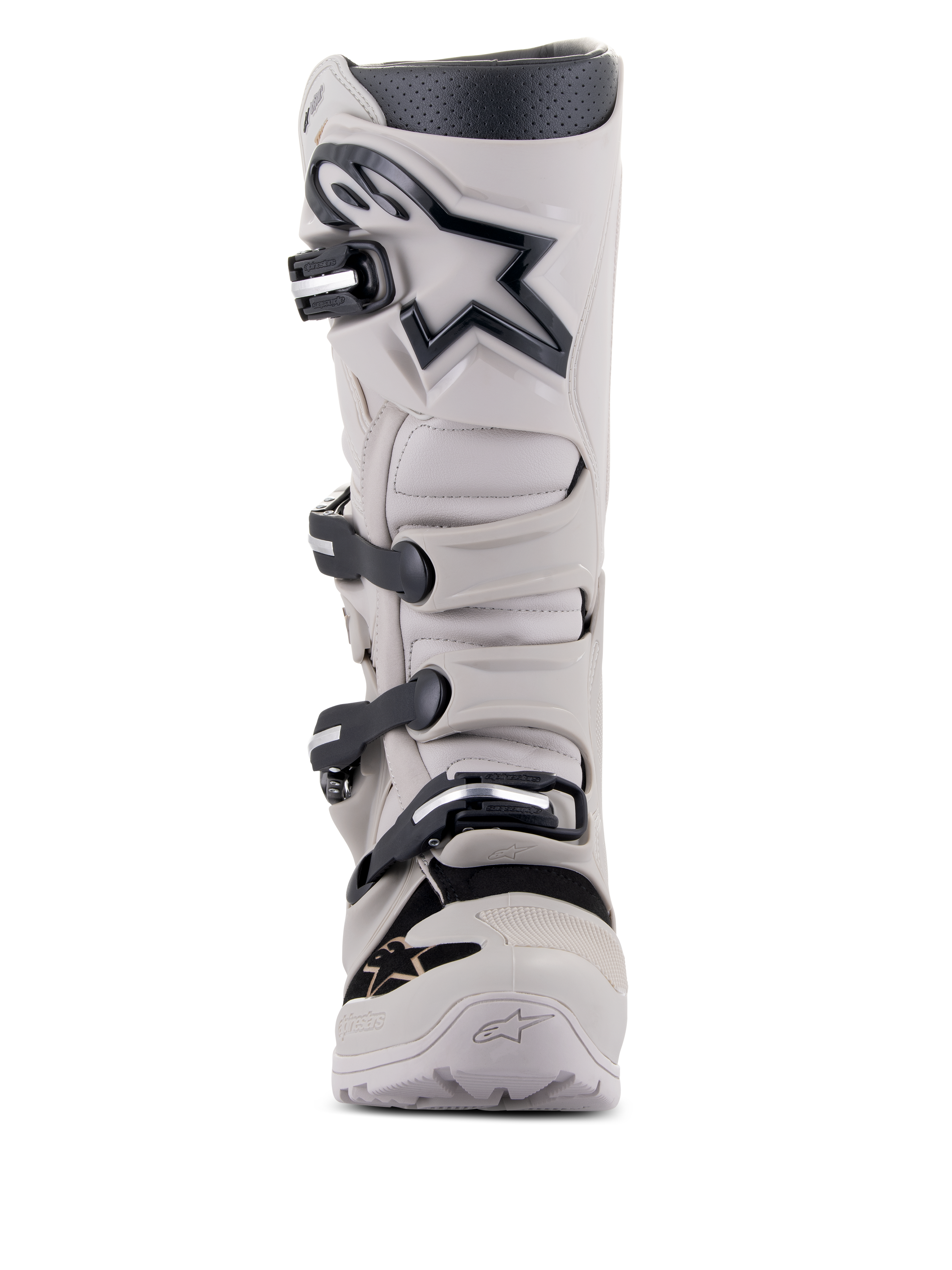 Alpinestars Tech 7 Enduro Drystar® Stiefel, Enduro- und Offroad-Motorradstiefel, Gray Sand, Hellgrau mit schwarzen Akzenten und Logo, Vier-Schnallen-Verschlusssystem, verstärkte Schienbeinplatte, robustes Design für Allwetter-Performance