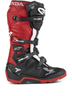 Honda Tech 7 Enduro Drystar® Boots, Motorcycle Enduro Boots, Black and Bright Red with White accents, featuring multiple adjustable buckles, rugged sole for off-road grip, waterproof Drystar® technology, and prominent Honda and Tech 7 branding