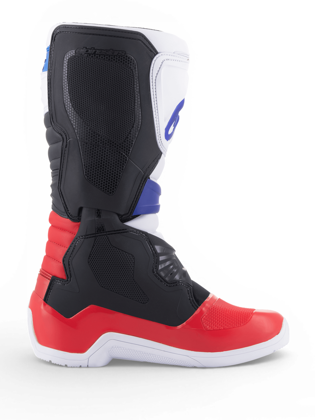 Alpinestars Tech 3 Stiefel, Motocross- und Offroad-Motorradstiefel in Weiß und Rot mit blauen TPU-Protektoren und synthetischer Mikrofaser-Konstruktion