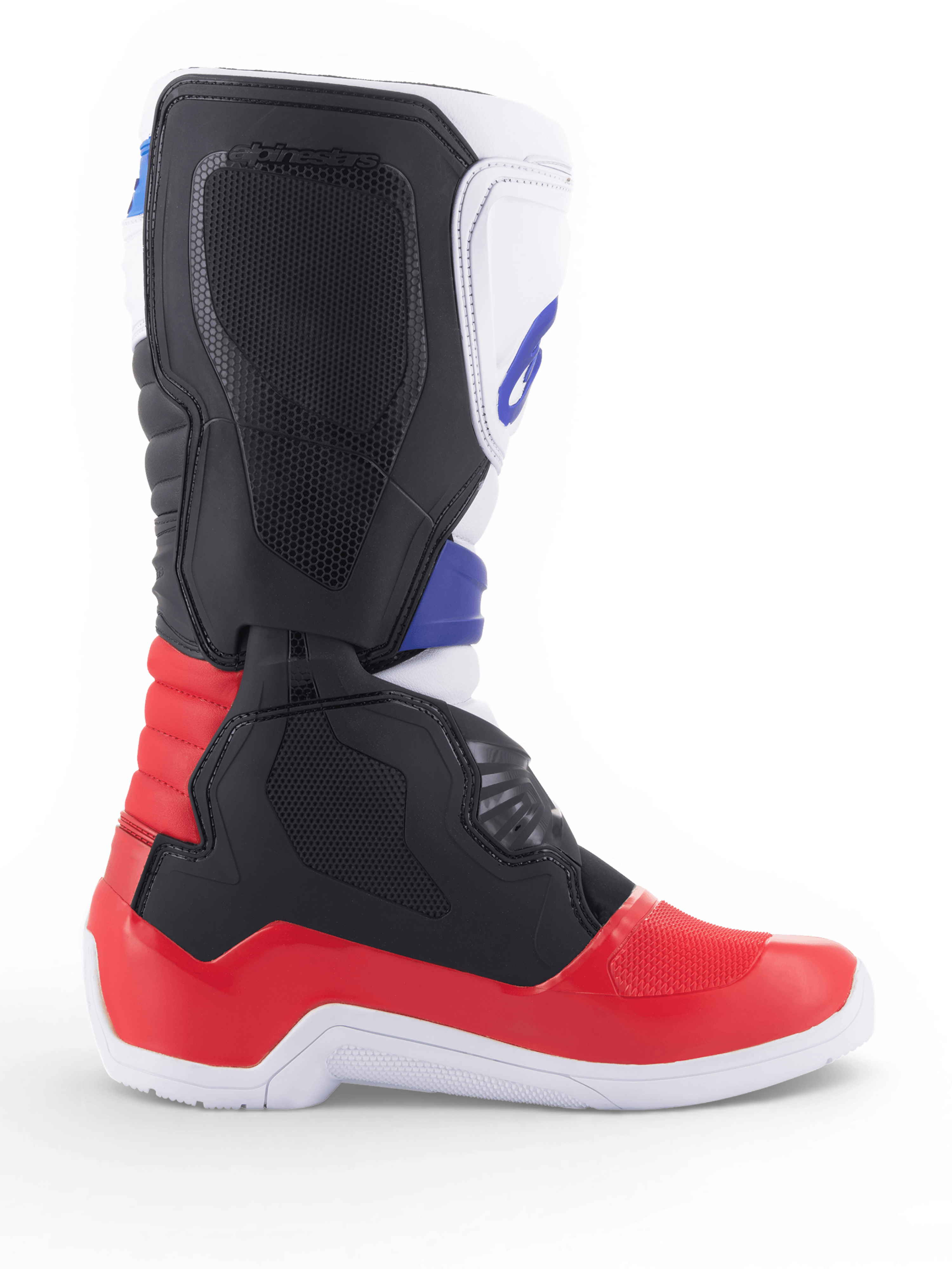 Alpinestars Tech 3 Stiefel, Motocross- und Offroad-Motorradstiefel in Weiß und Rot mit blauen TPU-Protektoren und synthetischer Mikrofaser-Konstruktion