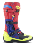 Alpinestars Tech 3 Stiefel, Motocross-Stiefel, Hellrot, Dunkelblau und Gelb Fluo, mit einem dreifachen Schnallen-Verschlusssystem, TPU-Schutzplatten und lebhaften Neon-Akzenten, langlebige Mikrofaser-Konstruktion für den Offroad-Einsatz