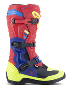 Alpinestars Tech 3 Stiefel, Motocross-Stiefel, Hellrot, Dunkelblau und Gelb Fluo, mit einem dreifachen Schnallen-Verschlusssystem, TPU-Schutzplatten und lebhaften Neon-Akzenten, langlebige Mikrofaser-Konstruktion für den Offroad-Einsatz