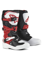 Alpinestars Youth Tech 3S Stiefel, Motocross-Stiefel, Weiß, Schwarz und Bright Red, Drei-Schnallen-Verschlusssystem, TPU-Schienbeinplatte mit Alpinestars-Logo, strapazierfähiges Mikrofaser-Obermaterial und verstärkte Fußschale für Offroad-Performance