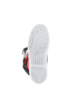 Alpinestars Youth Tech 3S Stiefel, Motocross-Stiefel, Weiß, Schwarz und Bright Red, Sohlenansicht mit weißem strukturiertem Profil, eingeprägtes Alpinestars-Logo und Branding, strapazierfähige Sohle für Offroad-Performance