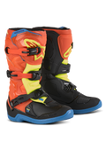 Alpinestars Youth Tech 3S Stiefel, Motocross-Stiefel für Kinder, Orange Fluo, Enamel Blue und Yellow Fluo, blaue Sohlen, Drei-Schnallen-Verschlusssystem, schützende TPU-Schienbeinplatten, Offroad-Fahrausrüstung